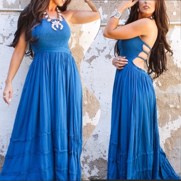HP🎉L&B blue light-gauze-feel tiered maxi dress - Picture 2 of 5
